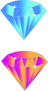 Diamons 2 color: blue, and pink+yellow. Isolated vector symbol, Vector icon logo design diamonds.