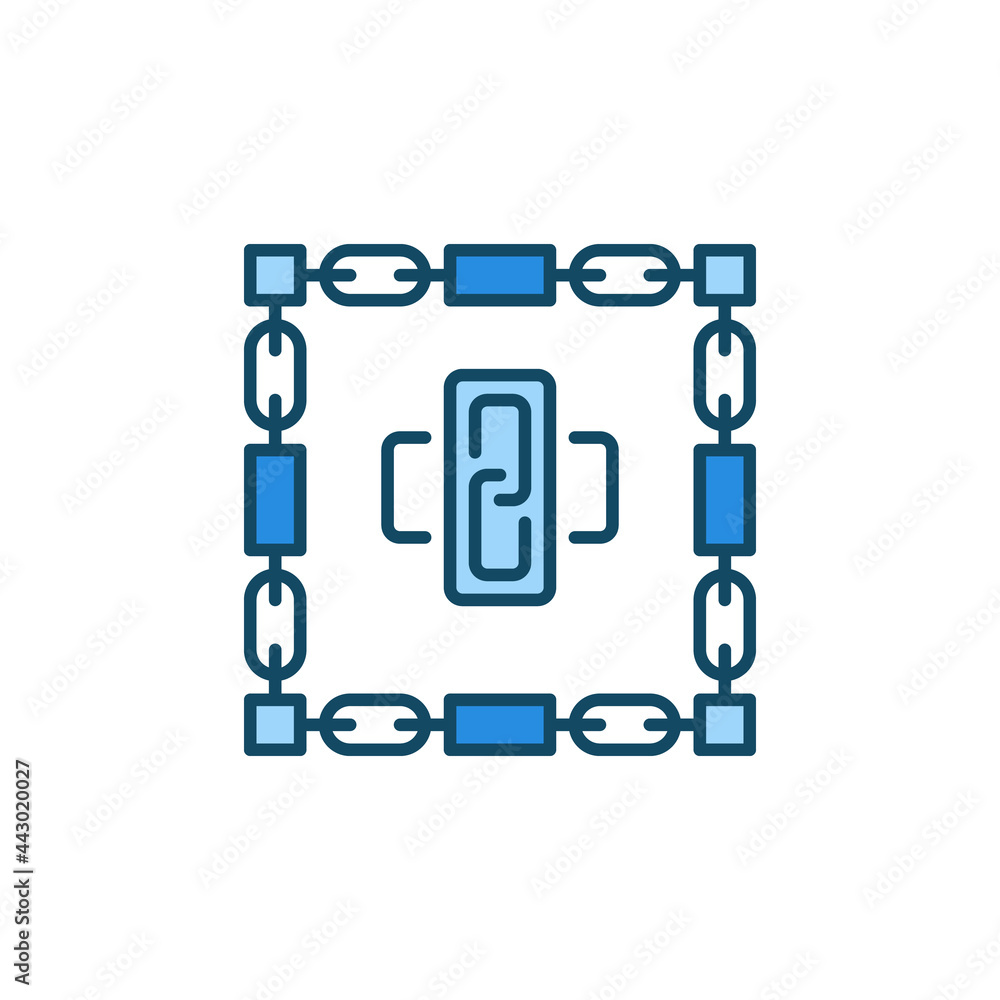Poster blocks with chains blue icon - vector blockchain concept sign