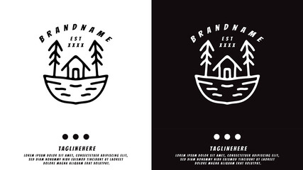 retro cabin in the woods. illustration for t shirt, poster, logo, sticker, or apparel merchandise.