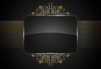 Decorative gold frame with an openwork pattern on a black background. - obrazy, fototapety, plakaty