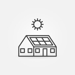 House with Solar Panel on Roof line icon. Sun Electricity sign
