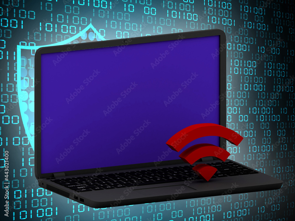 Poster 3d rendering computer network. laptop