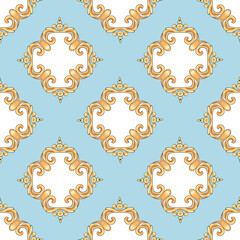 Abstract seamless pattern, vintage gold background, swirl pattern
