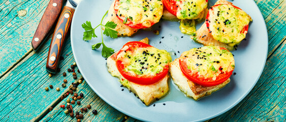 Fish baked with cheese,pangasius fillet