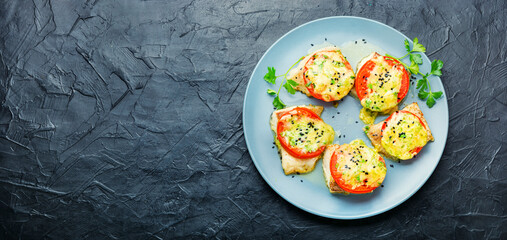 Pangasius grilled with cheese,copy space