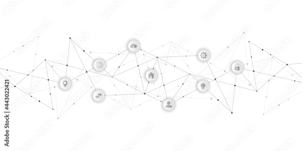Aufkleber information technology background with infographic elements and flat icons. digital technology, netw