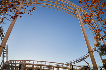 Roller coaster Ride against blue sky in a nice day.