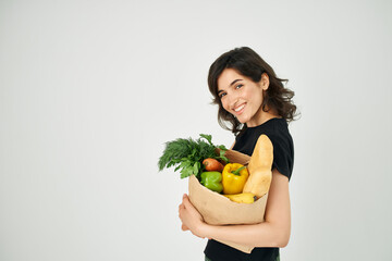 woman with a package of groceries health care delivery supermarket