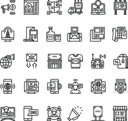Advertising outline Elements Icons collection set for web site design, logo, app, UI Vector graphics illustration