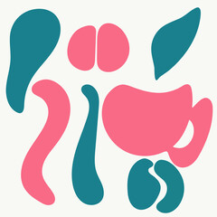 cup a coffee  art illustration. coffee color tone line art drawing with abstract shape. Abstract cup a coffee Art design for print, cover, wallpaper, t-shirt, sticker, Minimal and natural wall art