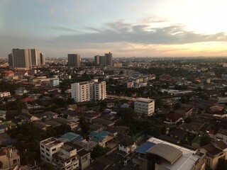 aerial view of Bangkok ,condominium,home,road, with sunset sky