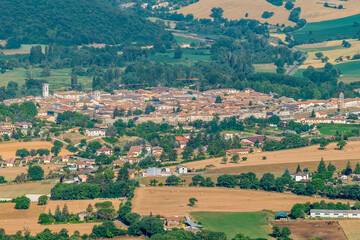 Beautiful aerial view of the historic center of Norcia, Italy, partially destroyed by the...
