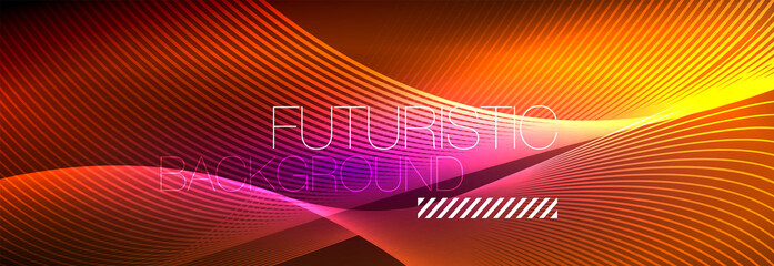 Abstract neon glowing light in the dark with waves. Shiny magic energy and motion concept, vector abstract wallpaper background