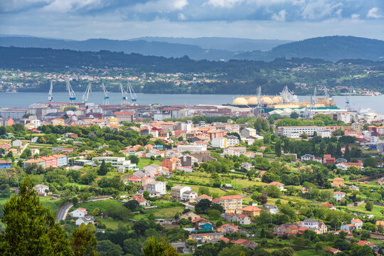 Ferrol, Galicia, Spain. High angle view panoramic of Ferrol from Ermita de Chamorro