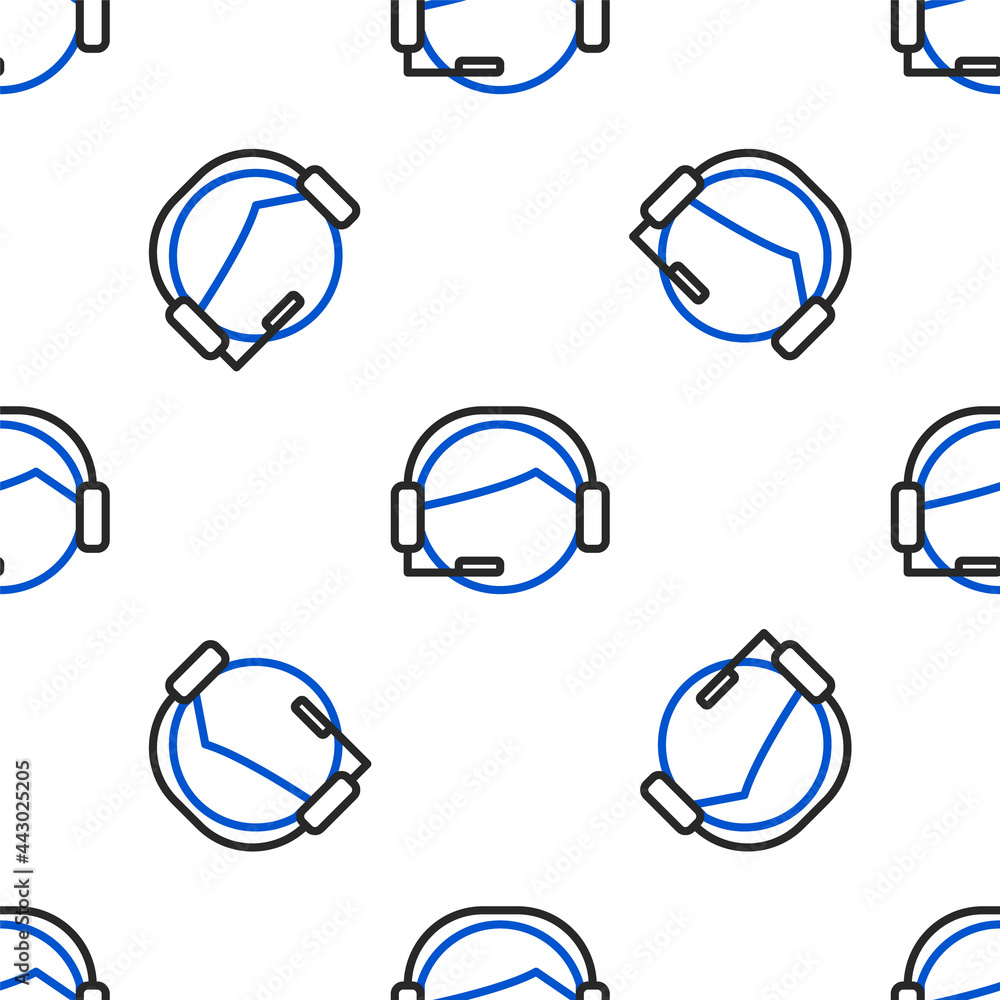 Aufkleber line man with a headset icon isolated seamless pattern on white background. support operator in touc