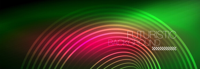 Fototapeta premium Dark abstract background with glowing neon circles. Trendy layout template for business or technology presentation, internet poster or web brochure cover, wallpaper