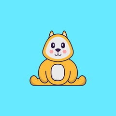 Cute dog is sitting. Animal cartoon concept isolated. Can used for t-shirt, greeting card, invitation card or mascot. Flat Cartoon Style