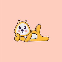 Cute dog lying down. Animal cartoon concept isolated. Can used for t-shirt, greeting card, invitation card or mascot. Flat Cartoon Style