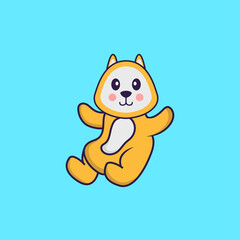Cute dog is flying. Animal cartoon concept isolated. Can used for t-shirt, greeting card, invitation card or mascot. Flat Cartoon Style