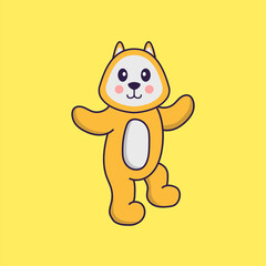 Cute dog is dancing. Animal cartoon concept isolated. Can used for t-shirt, greeting card, invitation card or mascot. Flat Cartoon Style