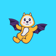 Cute dog is flying with wings. Animal cartoon concept isolated. Can used for t-shirt, greeting card, invitation card or mascot. Flat Cartoon Style