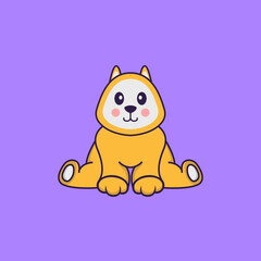Cute dog is sitting. Animal cartoon concept isolated. Can used for t-shirt, greeting card, invitation card or mascot. Flat Cartoon Style