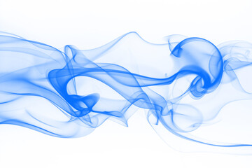Blue smoke abstract on white background, ink water on white