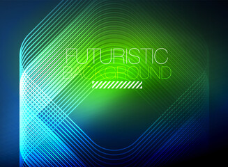 Neon color square shape lines abstract background. Shiny magic energy and motion concept, vector abstract wallpaper background