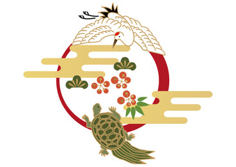 縁起物-鶴と亀のアイコン
お正月のイラスト
健康長寿のシンボル
