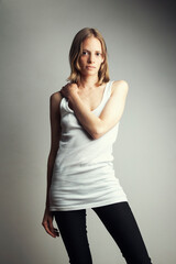 Portrait of a blonde girl with freckles	