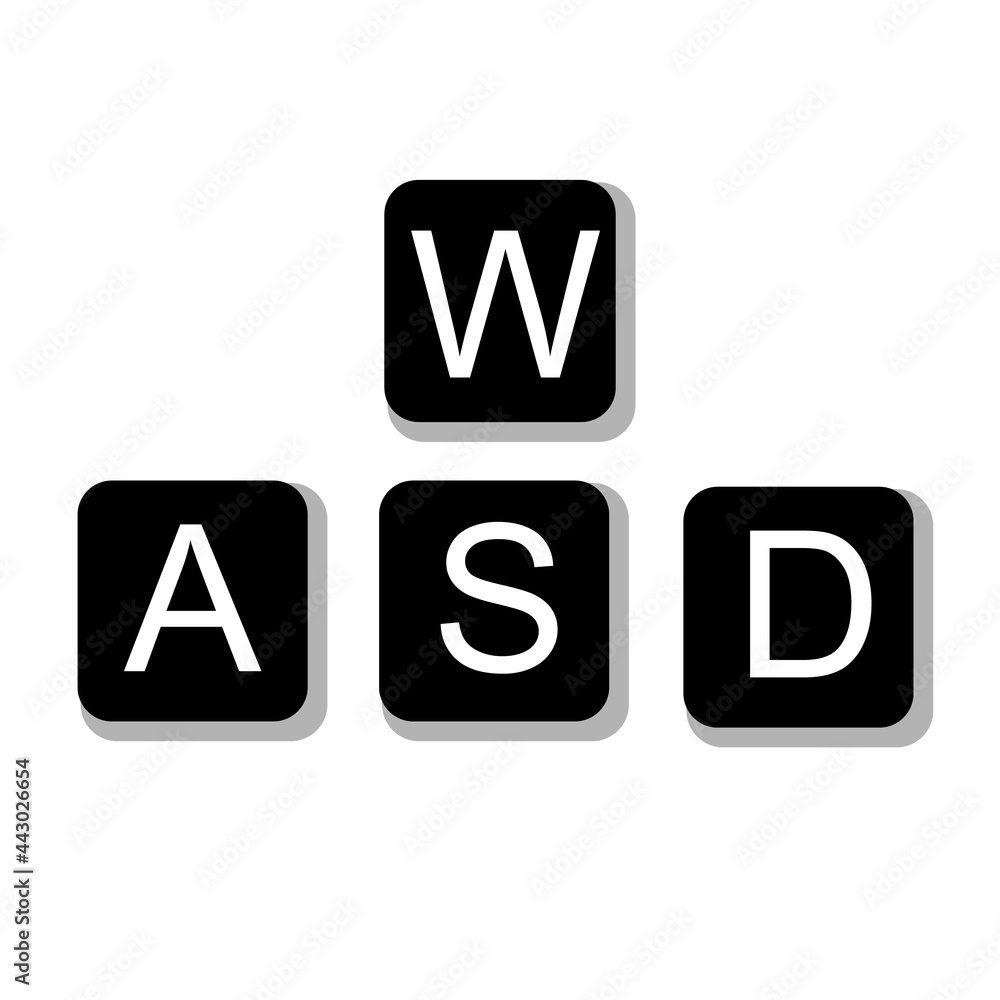 Poster w a s d keys icon on white background. game control keyboard buttons. alphabetic block sign. flat st