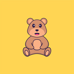 Cute bear is sitting. Animal cartoon concept isolated. Can used for t-shirt, greeting card, invitation card or mascot. Flat Cartoon Style