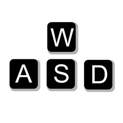 W A S D keys icon on white background. game control keyboard buttons. Alphabetic block sign. flat style.