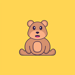 Cute bear is sitting. Animal cartoon concept isolated. Can used for t-shirt, greeting card, invitation card or mascot. Flat Cartoon Style