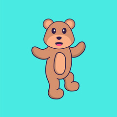 Cute bear is dancing. Animal cartoon concept isolated. Can used for t-shirt, greeting card, invitation card or mascot. Flat Cartoon Style
