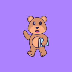 Cute bear holding a book. Animal cartoon concept isolated. Can used for t-shirt, greeting card, invitation card or mascot. Flat Cartoon Style