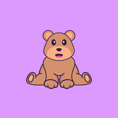 Cute bear is sitting. Animal cartoon concept isolated. Can used for t-shirt, greeting card, invitation card or mascot. Flat Cartoon Style