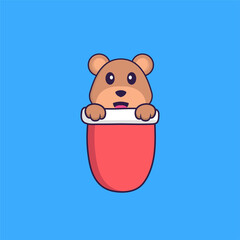 Cute bear in red pocket. Animal cartoon concept isolated. Can used for t-shirt, greeting card, invitation card or mascot. Flat Cartoon Style