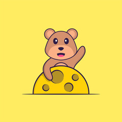 Cute bear is on the moon. Animal cartoon concept isolated. Can used for t-shirt, greeting card, invitation card or mascot. Flat Cartoon Style
