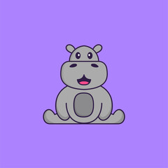 Obraz na płótnie Canvas Cute hippopotamus is sitting. Animal cartoon concept isolated. Can used for t-shirt, greeting card, invitation card or mascot. Flat Cartoon Style