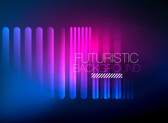Bright neon color techno abstract background, shiny glowing neon lines in the dark background