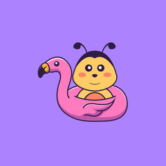 Cute bee With flamingo buoy. Animal cartoon concept isolated. Can used for t-shirt, greeting card, invitation card or mascot. Flat Cartoon Style