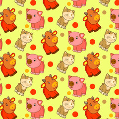 The pattern. The image of animals for printing on fabric. Vector drawing in a children's style.