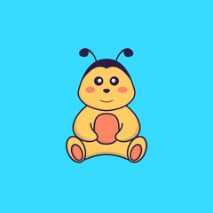Cute bee is sitting. Animal cartoon concept isolated. Can used for t-shirt, greeting card, invitation card or mascot. Flat Cartoon Style