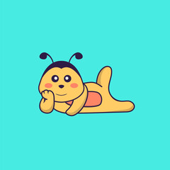 Cute bee lying down. Animal cartoon concept isolated. Can used for t-shirt, greeting card, invitation card or mascot. Flat Cartoon Style