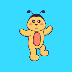 Cute bee is dancing. Animal cartoon concept isolated. Can used for t-shirt, greeting card, invitation card or mascot. Flat Cartoon Style