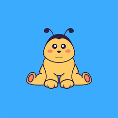 Cute bee is sitting. Animal cartoon concept isolated. Can used for t-shirt, greeting card, invitation card or mascot. Flat Cartoon Style