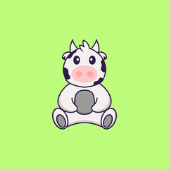 Cute cow is sitting. Animal cartoon concept isolated. Can used for t-shirt, greeting card, invitation card or mascot. Flat Cartoon Style
