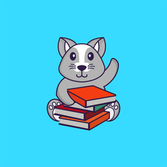 Cute rat reading a book. Animal cartoon concept isolated. Can used for t-shirt, greeting card, invitation card or mascot. flat cartoon style