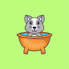 Cute rat taking a bath in the bathtub. Animal cartoon concept isolated. Can used for t-shirt, greeting card, invitation card or mascot. Flat Cartoon Style